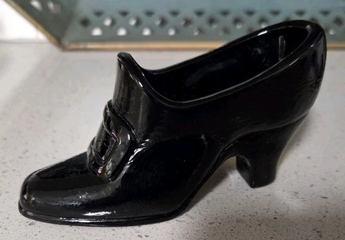 Vintage Fenton  Black Victorian Shoe Glass Slipper Rare Style Hard To Find