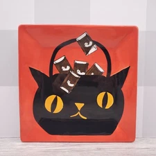 Sakura Earthenware "Halloween Candy" Black Cat Plate and Bowl Place setting 
