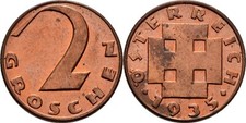 Austria 2 Groschen 1935 Bronze 3.3g Original Coin #KPC212