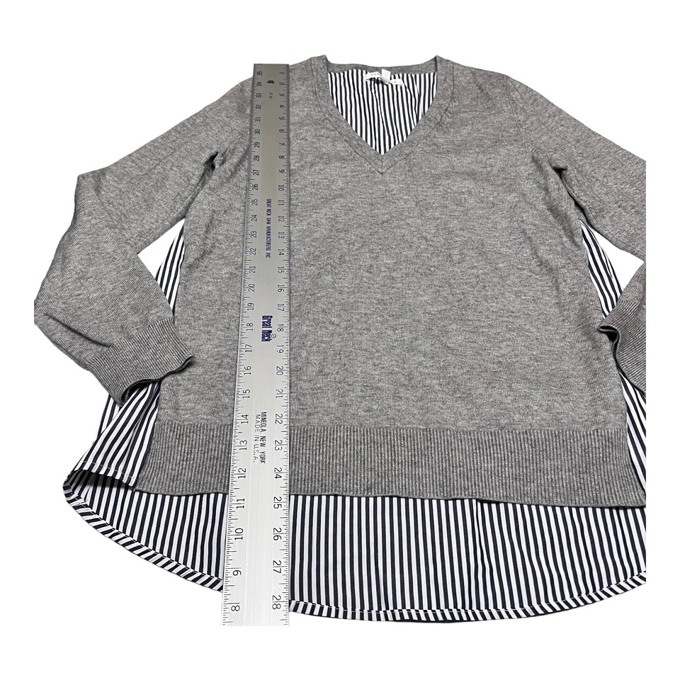 Suéter Pullover Honey Punch Para Mujer M Rayas Gris Cuello en V Capa Náutica Primavera Foto 3 de 4