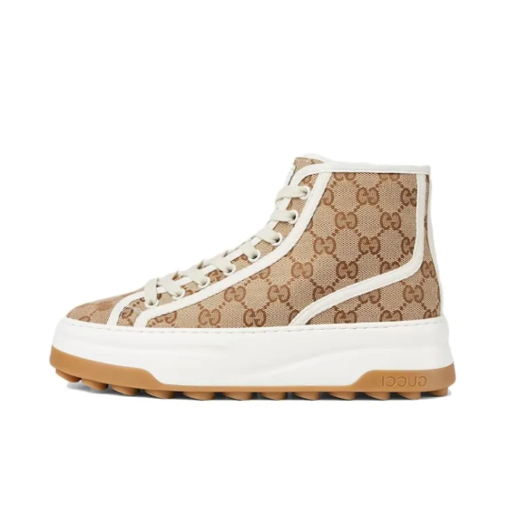 Gucci Canvas High Top Fashion Casual Sneakers Women's Brown 746768