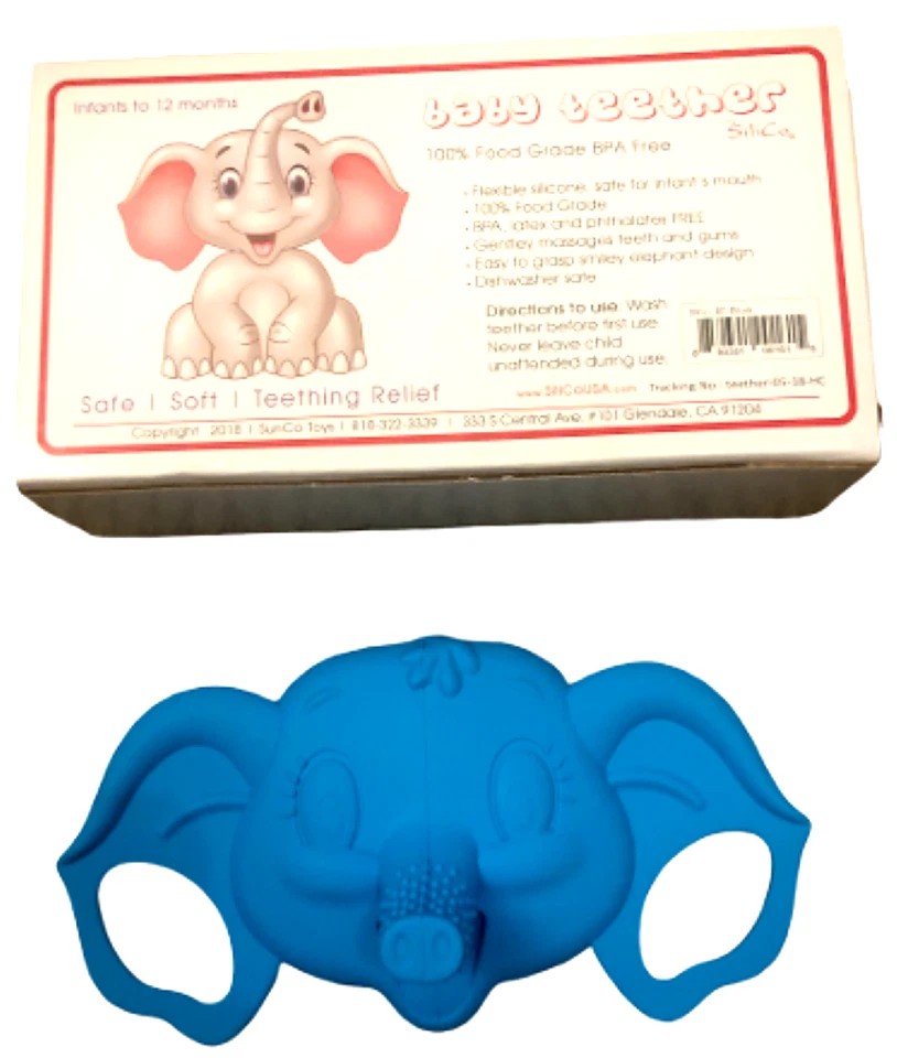 Mordedor de bebé - Elefante azul - Seguro/Suave/Alivio de la dentición - Juguete para la dentición 4 bebés Foto 4 de 4