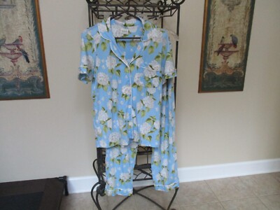 BedHead Blue Blossom Bliss Floral Short Sleeve Crop Pajama Set Size Medium - EUC