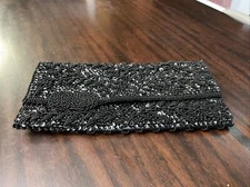 Vtg 80's La Regale LTD Lace Floral Beaded Embroidery Evening Clutch Bag Black