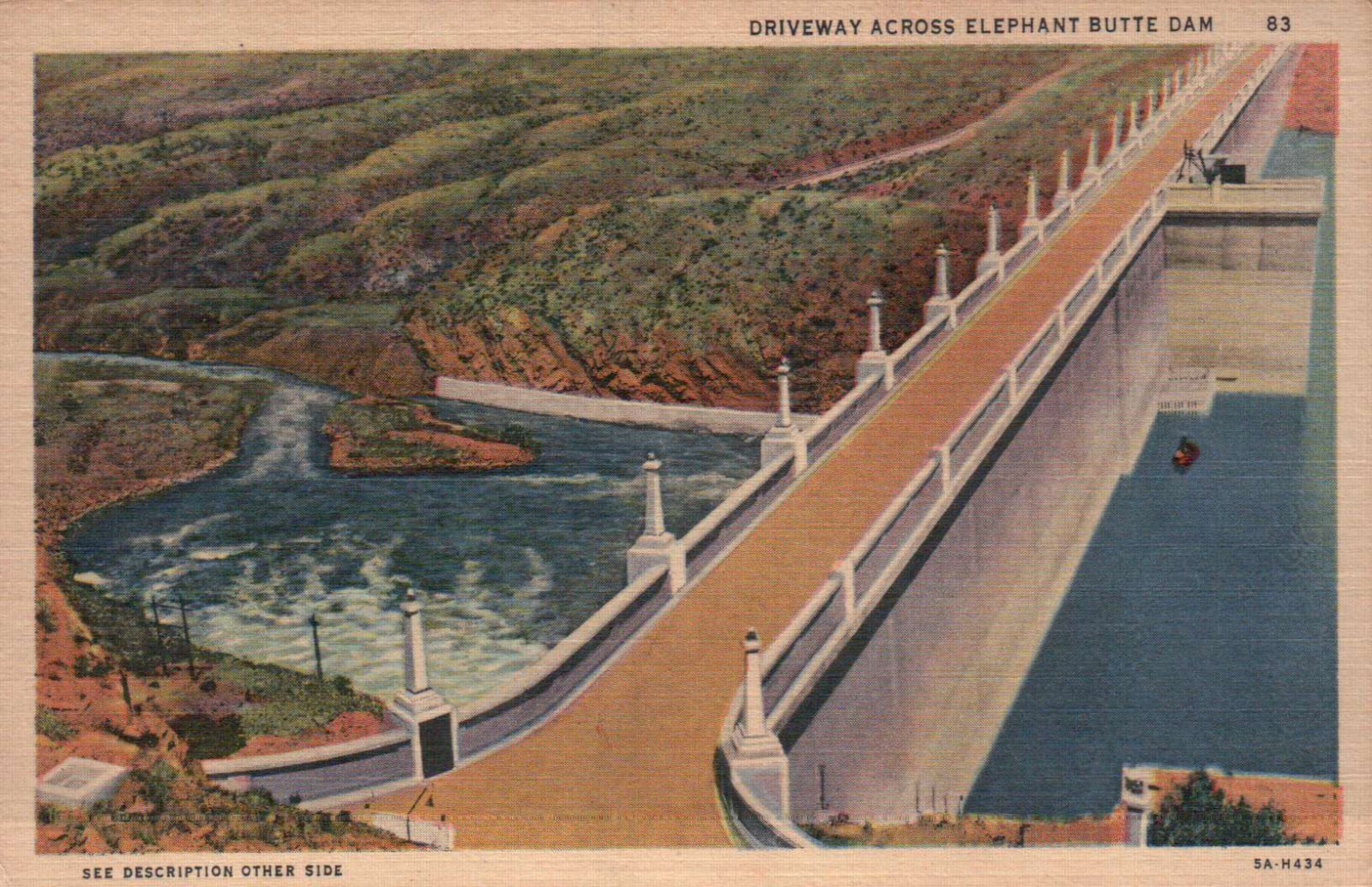 Elephant Butte Dam New Mexico, NM --- Old Vintage Standard Linen Postcard