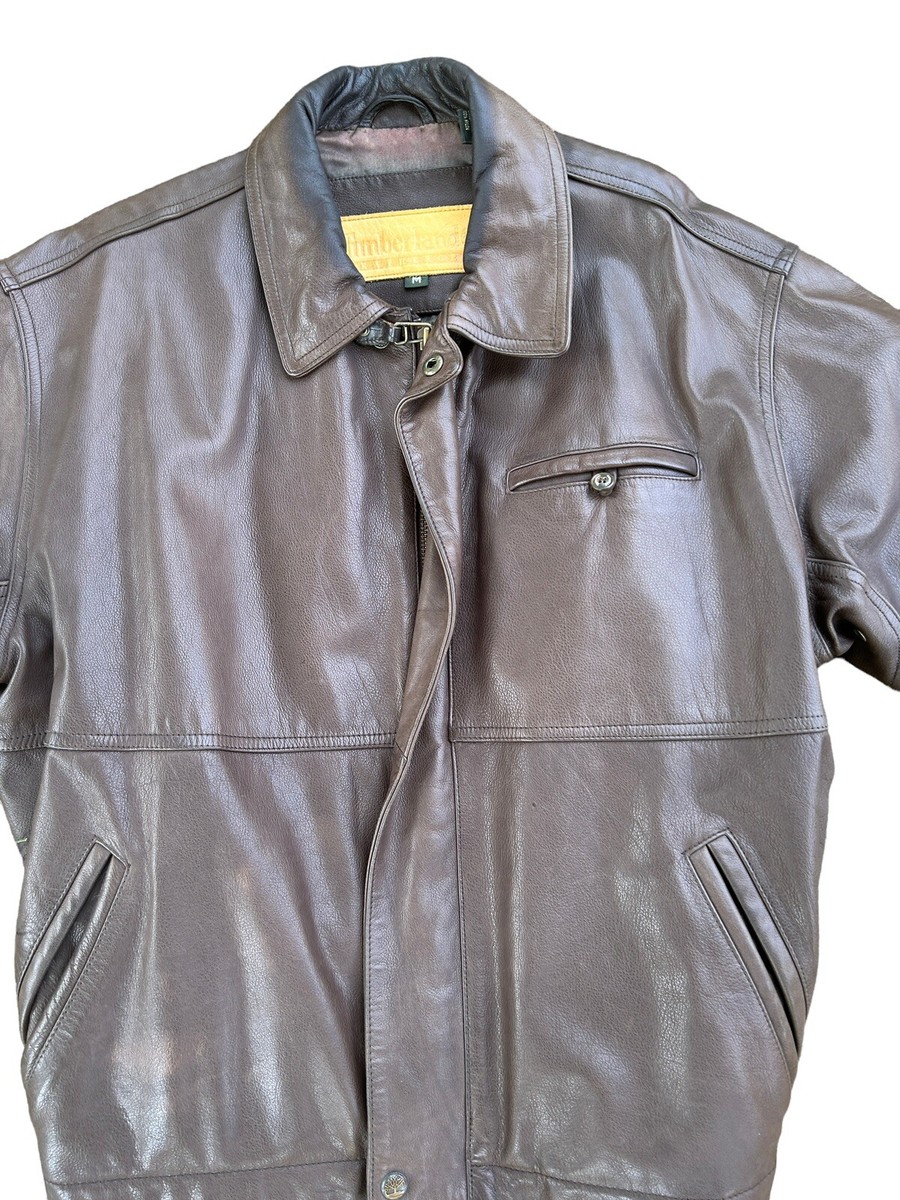Timberland Weathergear Vintage Cowhide Leather Jacket Mens M Brown