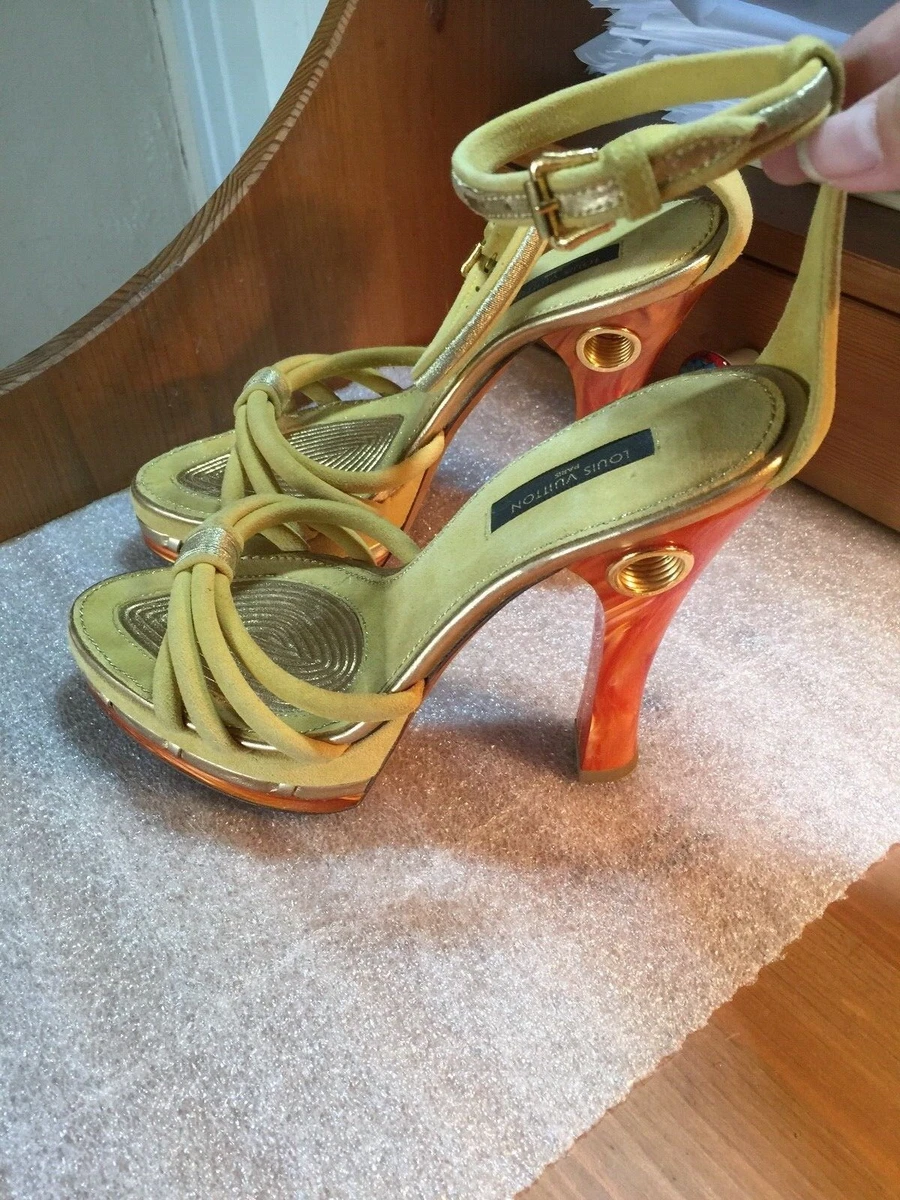 LOUIS VUITTON HEELS PLATFORM SUED LEATHER SIZ 36 6 ITALY ANKL