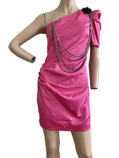 RIVER ISLAND PINK SATIN ASYMMETRIC MINI PARTY DRESS UK 8 EU 34 US 4 SMALL BNWT