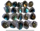 Natural Labradorite Gemstone 925 Sterling Silver Plated Designer Rings Lot 10pcs
