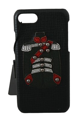 DOLCE & GABBANA Phone Case Cover Black Leather Royal Guard Patch iPhone 7 $300