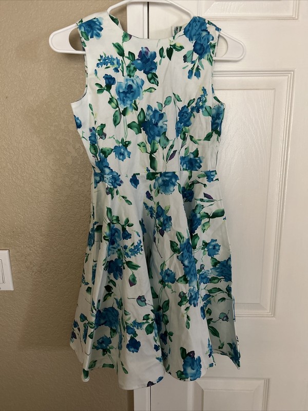 Kate Kasin Teal Flower Dress Girls 10-11 Years