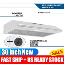 Kitchen Under Cabinet Range Hood 30 inch Kitchen Vent 3-Speed Fan 250CFM New