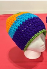 Beanie Skull Cap Handmade Crocheted. Multi-colored Scrappy One Size Women  s Teen