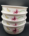 4 Ceramic Spring Bowls By Lock & Lock Yellow Butterflies & Pink Iris Flowers