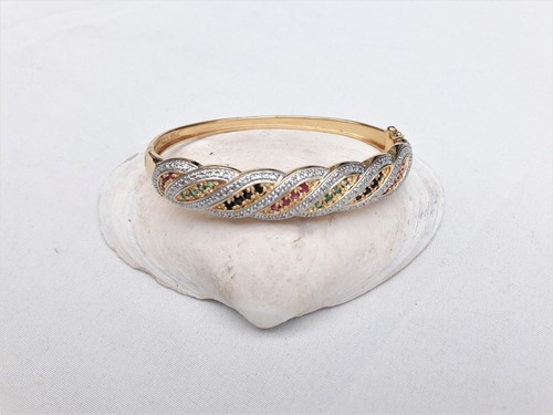 Vintage Bracelet Sterling silver 925 Yellow Gold plated Stones - Picture 2 of 9