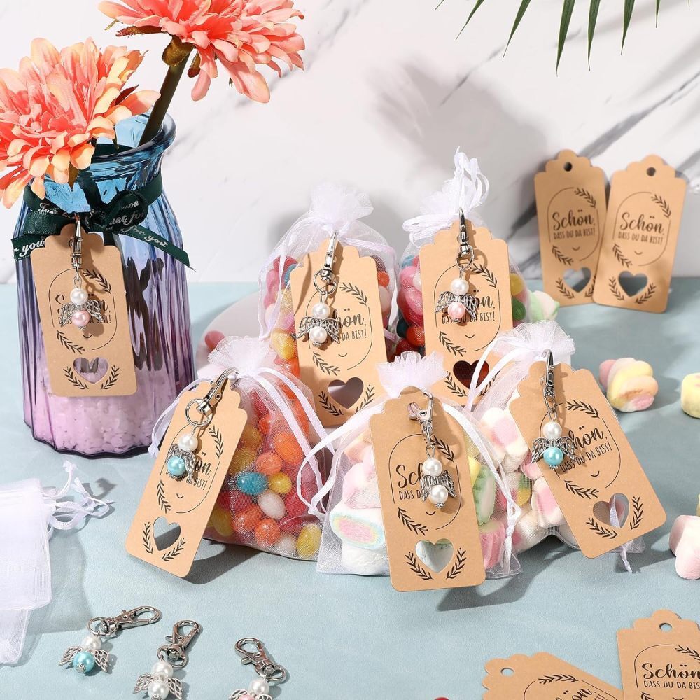 24 Schutzengel Schlüsselanhänger – Mit Organza-Beutel & Kraftpapier-Tags, Für Hochzeit, Taufe, Geschenke