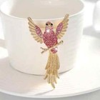 Colorful Pink Rhinestone Bird Brooch Shiny Accents Clothing Lapel Pin Golden