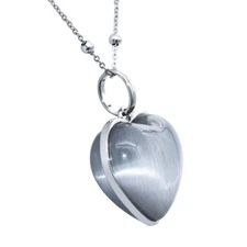 heart necklace grey cat's eye pendant stainless steel beads chain by controse