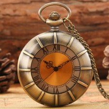 Mens Quartz Pocket Watch Chain Transparent White Roman Numerals Steampunk Gifts