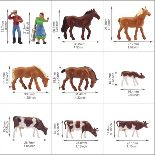 36 piezas figuras pintadas de vacas caballos animales de granja a escala 1:87 modelos de trenes HO - Imagen 7 de 7