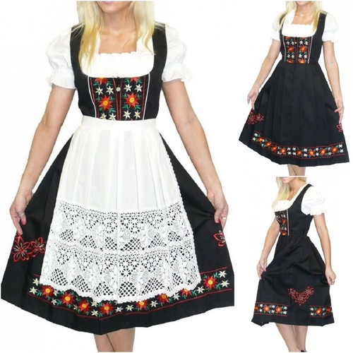 Robe de serveuse dirndl noire allemande taille 24 2XL longue Oktoberfest hôtesse costume - Photo 1/5