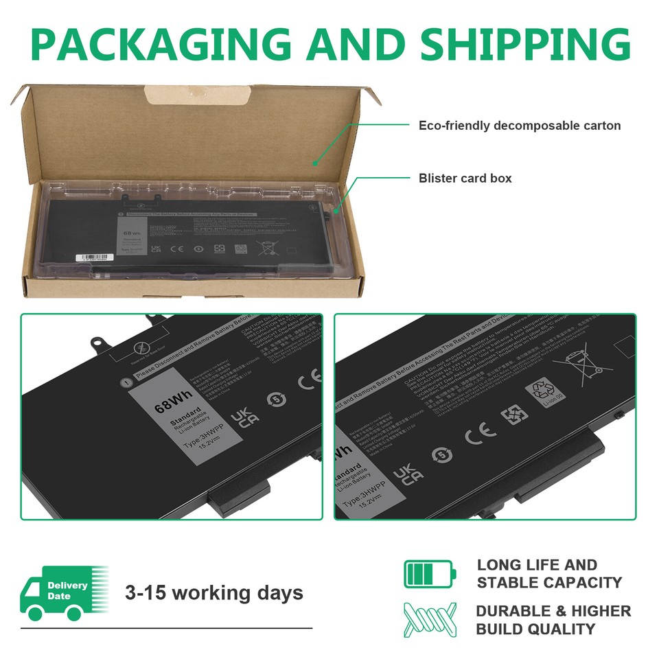 P4Y Batterie Akku 68Wh 4 Zellen für Dell Latitude 5501 5401 5511 5510 5411 5410 Precision 3541 3551 3550 Inspiron 7500 7506 7706 Typ: 3HWPP 03HWPP 3PCVM 10X1J 1VY7F 3YY7F JG75F T6DC2 YPVX3 3YNXM