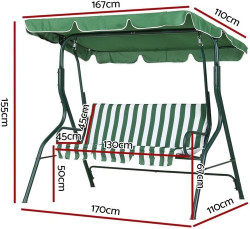 Outdoor Swing Chair Garden Bench Furniture Canopy 3 Seater White Green - Picture 2 of 7