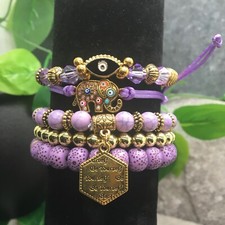 5 PC Handmade Bohemian Beaded Stackable Stretch Bracelet Set New 9845