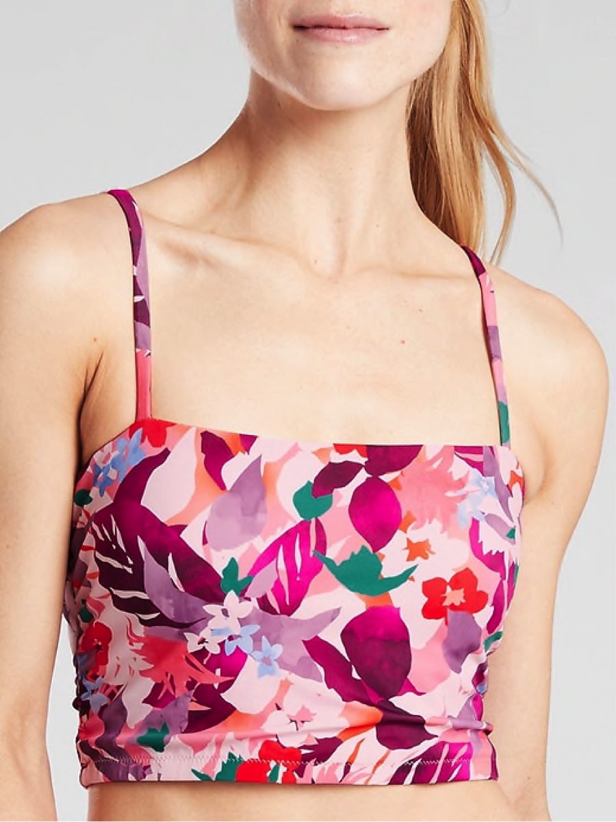 Athleta Daybreak Tropic Floral Bra Cup Bikini Swim Top Pink 36D/DD