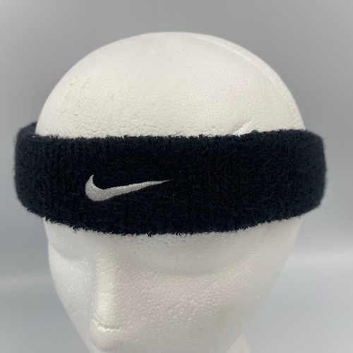 Retro Nike Swoosh Stirnband Erwachsene Schweißband schwarz mit silbernem Swoosh Einheitsgröße