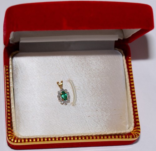 Vintage Nachlass Anhänger Smaragd Diamant 14K Gold Oval Kostenloser Versand - Bild 2 von 13