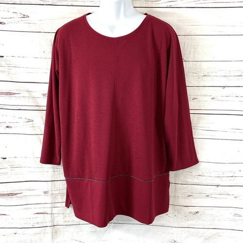 Chico's Knit Top Women’s 3 US XL/16 Deep Cherry 3/4 Sleeve Tunic