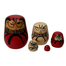 Good Luck Japanese Drama Nesting Wooden Doll 5 Piece Set Handcrafted 2.5 in