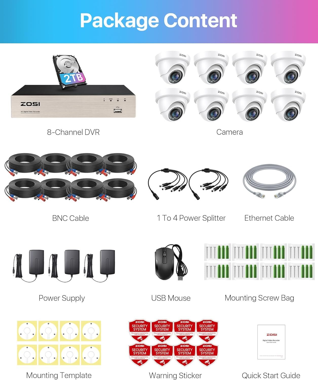 ZOSI CCTV Camera System 1080P HD DVR Hard Drive Outdoor Home/Office Security Kit