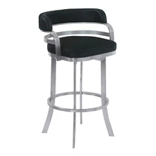 Prinz 30" Bar Height Swivel Black Faux Leather and Brushed Stainless Steel Bar S