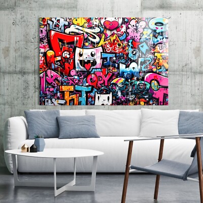 Gemälde Graffiti-Kunst-Leinwand Original, Urban-Kunstdruck gerahmt, Wandbild