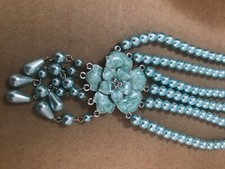 Pretty faux pearl enamel flower necklace - teal