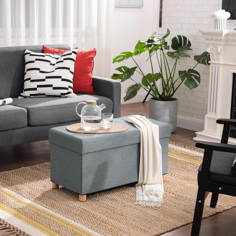 Faltbarer Sitzhocker Aufbewahrungsbox Sitzbank mit Stauraum Truhe grau LSF16GYX - Bild 4 von 4