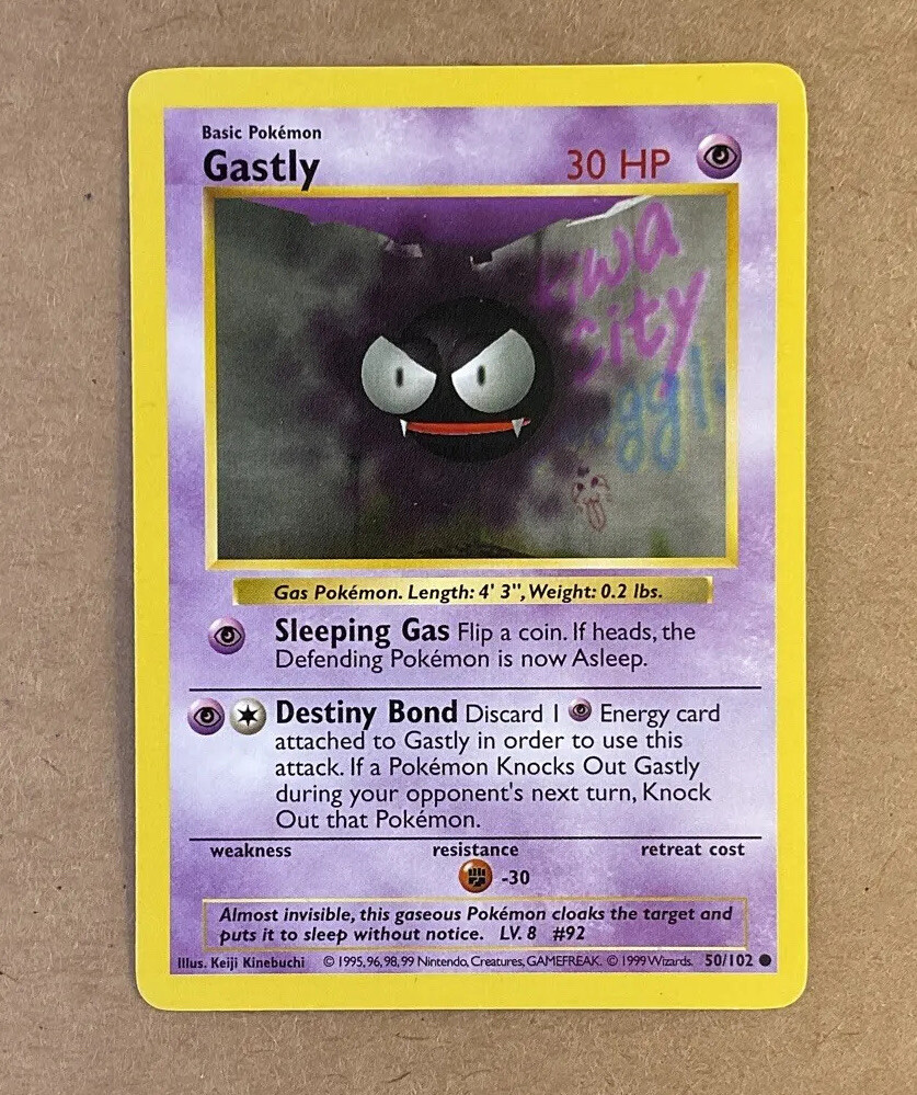😈 1999 Shadowless Gastly Pokémon TCG Base Set 50/102 Common NM