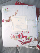 Pottery Barn Kids Santa Nursery Toddler Flannel Crib SHEET  Santa's Sleigh 