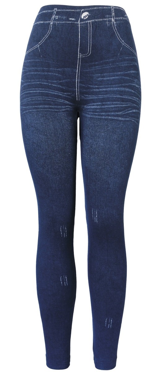 Classic High Waist Women's Denim Print Fake Faux Jeans