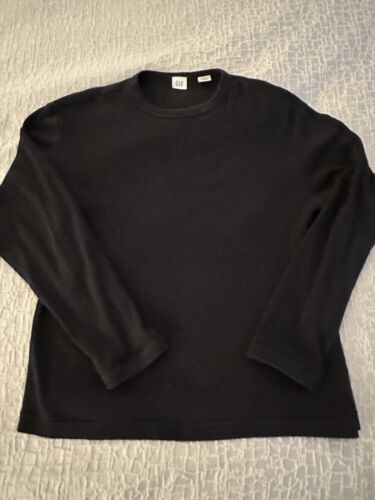 Herren GAP schwarz Langarm gerippt Baumwolle Langarmpullover Shirt Größe L - Bild 1 von 2
