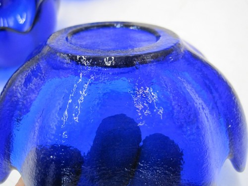 Set of 5 -Vintage Blenko Art Glass Bowls Wayne Husted Lotus Cobalt Blue Textured - Picture 6 of 6