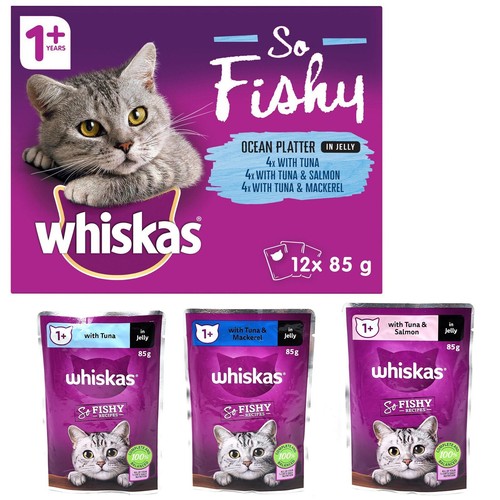 60 x 85g Whiskas Wet Cat Food Ocean Fishy Recipes Tuna Salmon Mackerel Real Fish - Picture 6 of 16