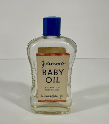 Johnsons Baby Oil Vintage Square Glass Bottle Brunswick NJ USA 5 oz Prop Mineral