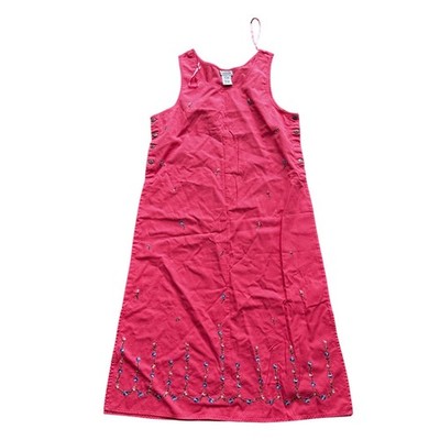 Basic Editions Pink Cotton Floral Embroidered Side Button Jumper Dress Large
