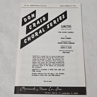 Sanctus (Holy is the Lord) for Mixed Chorus by Franz Schubert 1957