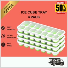 ​4 Pack Stackable Ice Cube Trays with Lids - Easy-Release Silicone & Plastic
