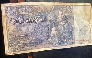1910 Distressed 100 Mercury Ceres Mark Reichsbanknote Ripped Wrinkled Stained