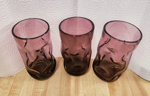 Blenko 6" Amethyst Purple Glass Tumblers Lot Of 3 Perfect